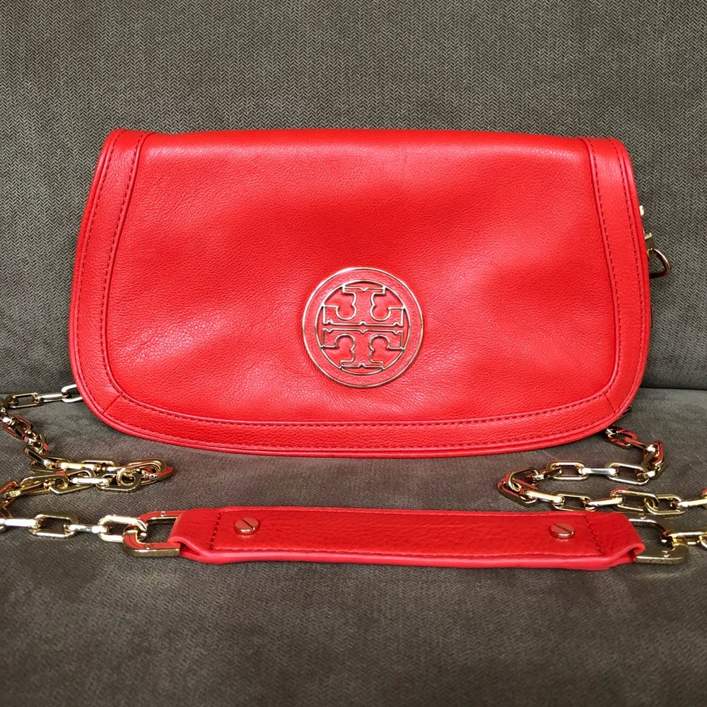Tory Burch Amanda Logo Convertible Clutch in Flame